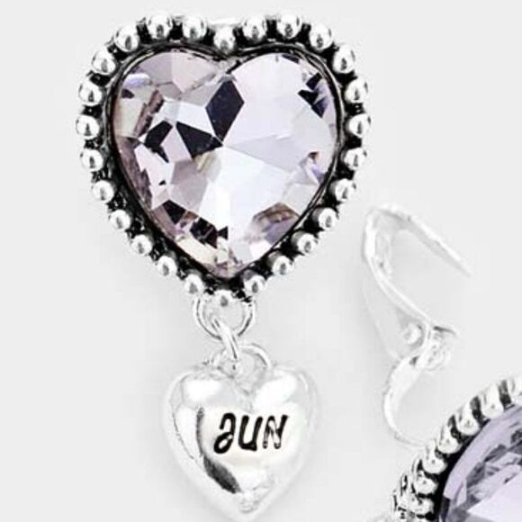 June Birthstone Heart Dangle Clip On Earrings NWT - Picture 2 of 5